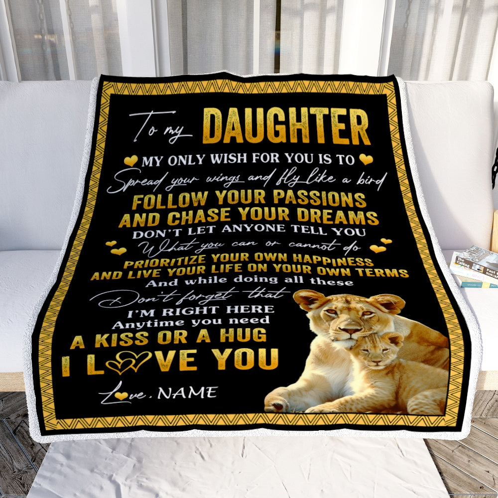 Personalized To My Daughter Blanket From Mom Mother Lion My Only Wish For You Daughter Birthday Graduation Christmas Customized Bed Fleece Throw Blanket | siriusteestore