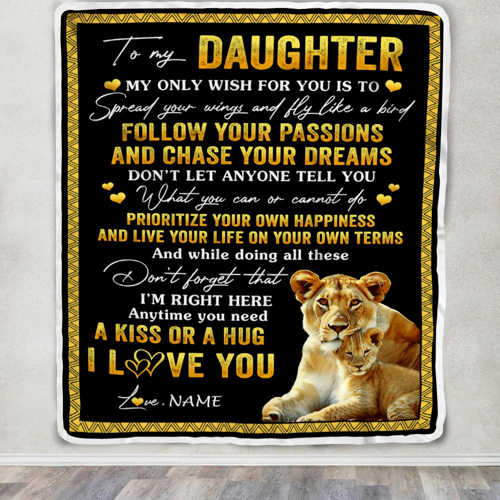 Personalized To My Daughter Blanket From Mom Mother Lion My Only Wish For You Daughter Birthday Graduation Christmas Customized Bed Fleece Throw Blanket | siriusteestore