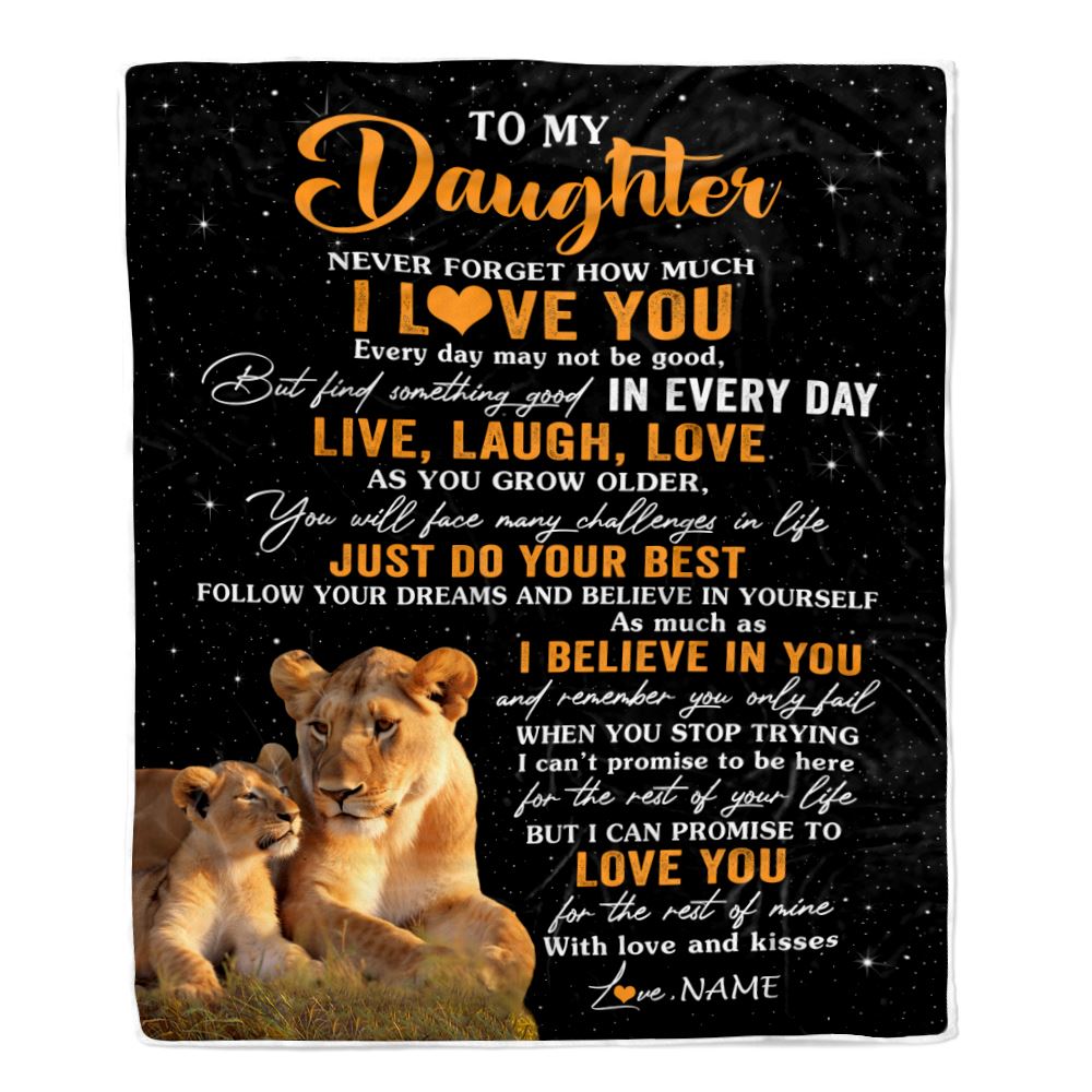 Personalized To My Daughter Blanket From Mom Mother Live Laugh Love Lion Daughter Birthday Gifts Positive Graduation Christmas Customized Fleece Blanket | siriusteestore