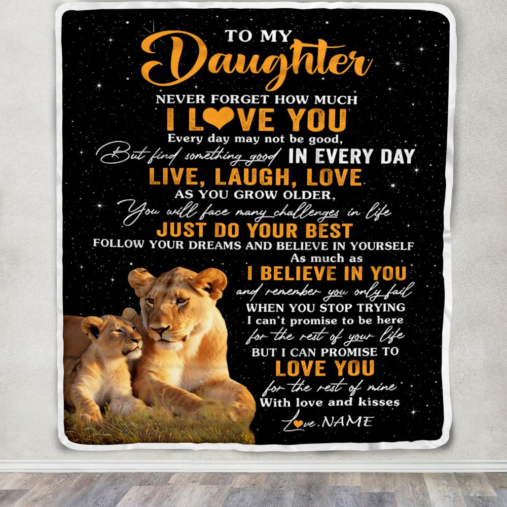 Personalized To My Daughter Blanket From Mom Mother Live Laugh Love Lion Daughter Birthday Gifts Positive Graduation Christmas Customized Fleece Blanket | siriusteestore