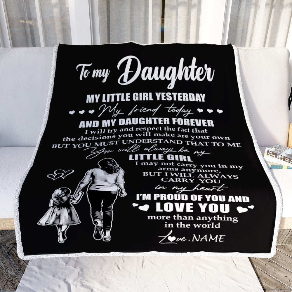 Personalized To My Daughter Blanket From Mom Mother My Little Girl My Friend Proud And Love Daughter Birthday Graduation Christmas Customized Fleece Blanket | siriusteestore