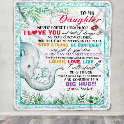 Personalized To My Daughter Blanket From Mom Mother Never Forget I Love You Elephant Baby Girl Daughter Birthday Christmas Customized Fleece Blanket | siriusteestore