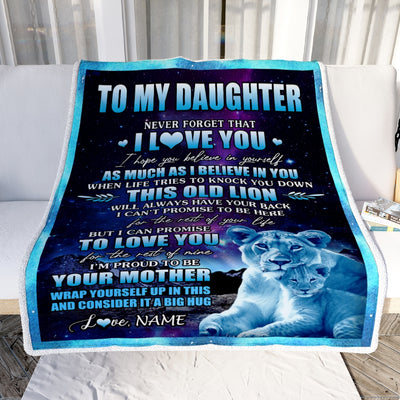 Personalized To My Daughter Blanket From Mom Mother Never Forget That I Love You Lion Daughter Birthday Thanksgiving Christmas Customized Fleece Throw Blanket | siriusteestore