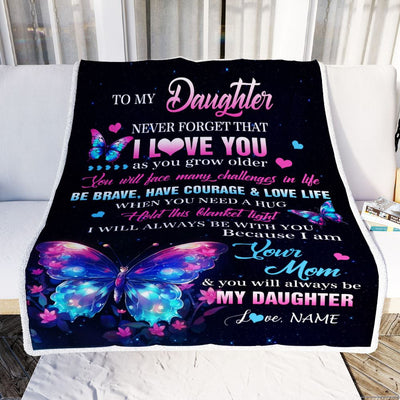 Personalized To My Daughter Blanket From Mom Never Forget I Love You Butterfly Birthday Gifts For Daughter Graduation Christmas Customized Fleece Blanket | siriusteestore
