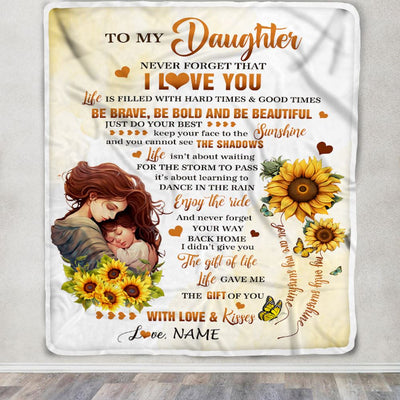 Personalized To My Daughter Blanket From Mom Sunflower Never Forget That I Love You Daughter Gift Birthday Graduation Christmas Customized Fleece Blanket | siriusteestore