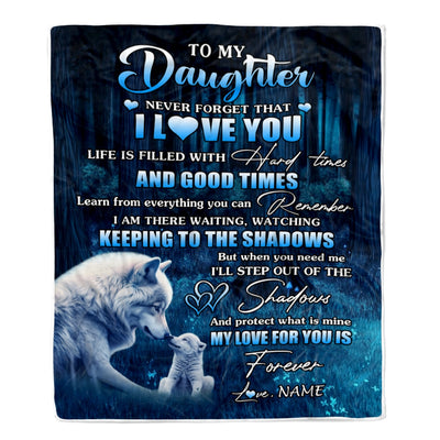 Personalized To My Daughter Blanket From Mom Wolf Never Forget That I Love You Moon Dark Forest Family Daughter Birthday Christmas Customized Fleece Blanket | siriusteestore