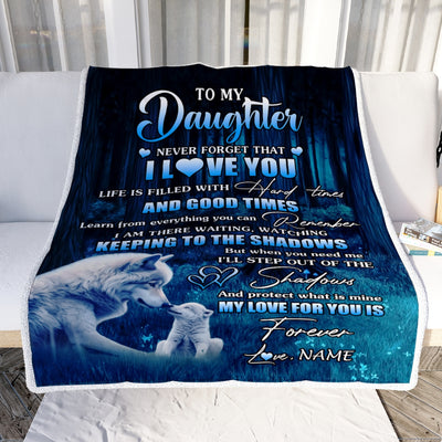 Personalized To My Daughter Blanket From Mom Wolf Never Forget That I Love You Moon Dark Forest Family Daughter Birthday Christmas Customized Fleece Blanket | siriusteestore