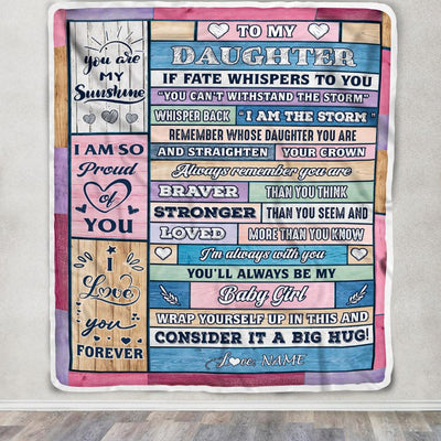 Personalized To My Daughter Blanket Gift From Mom Dad Wood I Am The Storm Baby Girl Daughter Birthday Graduation Christmas Customized Fleece Throw Blanket | siriusteestore