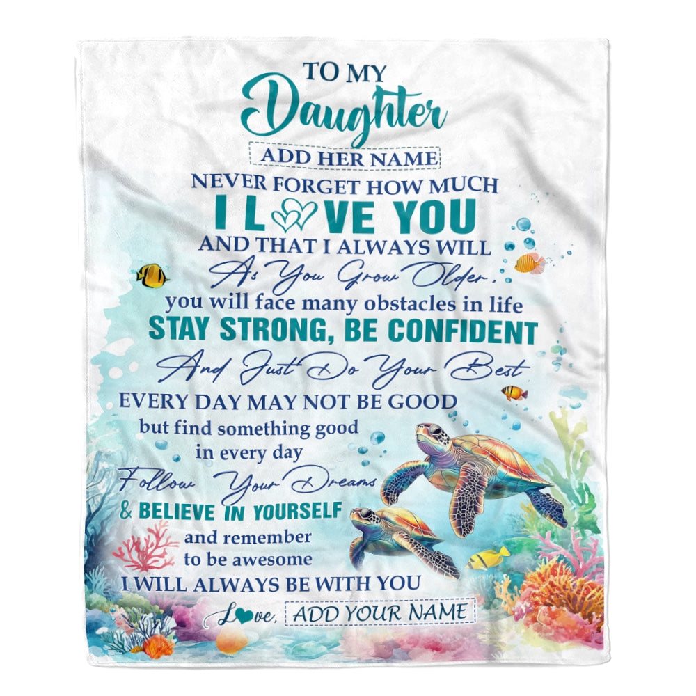 Personalized To My Daughter Blanket Turtle I Love You Forever From Mom Dad Daughter Birthday Gifts Christmas Thanksgiving Graduation Custom Fleece Blanket | siriusteestore