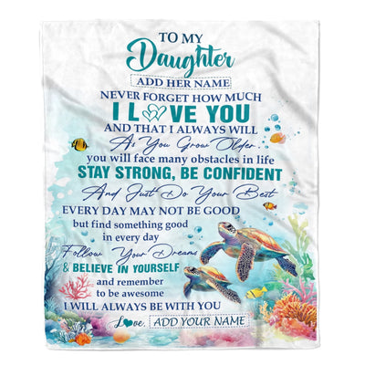 Personalized To My Daughter Blanket Turtle I Love You Forever From Mom Dad Daughter Birthday Gifts Christmas Thanksgiving Graduation Custom Fleece Blanket | siriusteestore