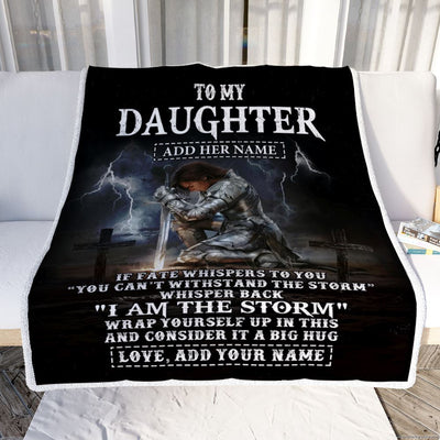 Personalized To My Daughter Blanket Women Warrior Knights Templar I Am The Storm Best Daughter Birthday Gifts Christmas Customized Fleece Throw Blanket | siriusteestore