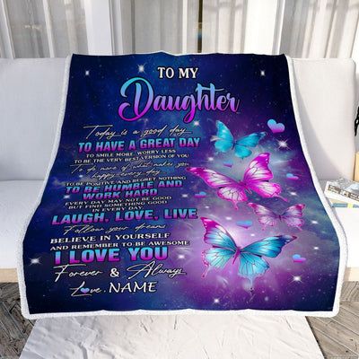 Personalized To My Daughter Butterfly Blanket From Mom Mother Every Day Laugh Love Live Daughter Birthday Gifts Graduation Christmas Customized Fleece Blanket | siriusteestore