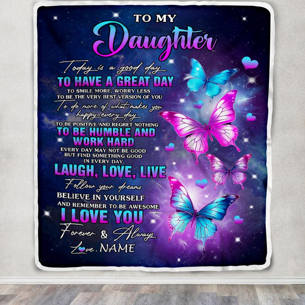 Personalized To My Daughter Butterfly Blanket From Mom Mother Every Day Laugh Love Live Daughter Birthday Gifts Graduation Christmas Customized Fleece Blanket | siriusteestore