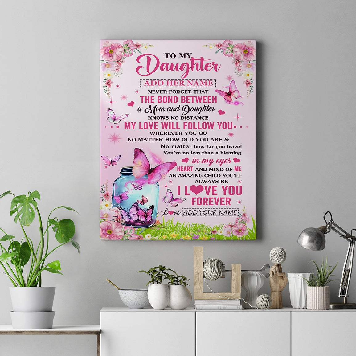 Personalized To My Daughter Butterfly Canvas From Mom Mother The Bond Between Daughter Birthday Gifts Graduation Christmas Custom Wall Decor Wall Art Framed Canvas | siriusteestore