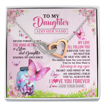 Interlocking Hearts Necklace Stainless Steel & Rose Gold Finish | 1 | Personalized To My Daughter Butterfly Necklace From Mom Mother The Bond Between Daughter Birthday Gifts Graduation Christmas Jewelry Gift Box Message Card | https://siriusteestore.