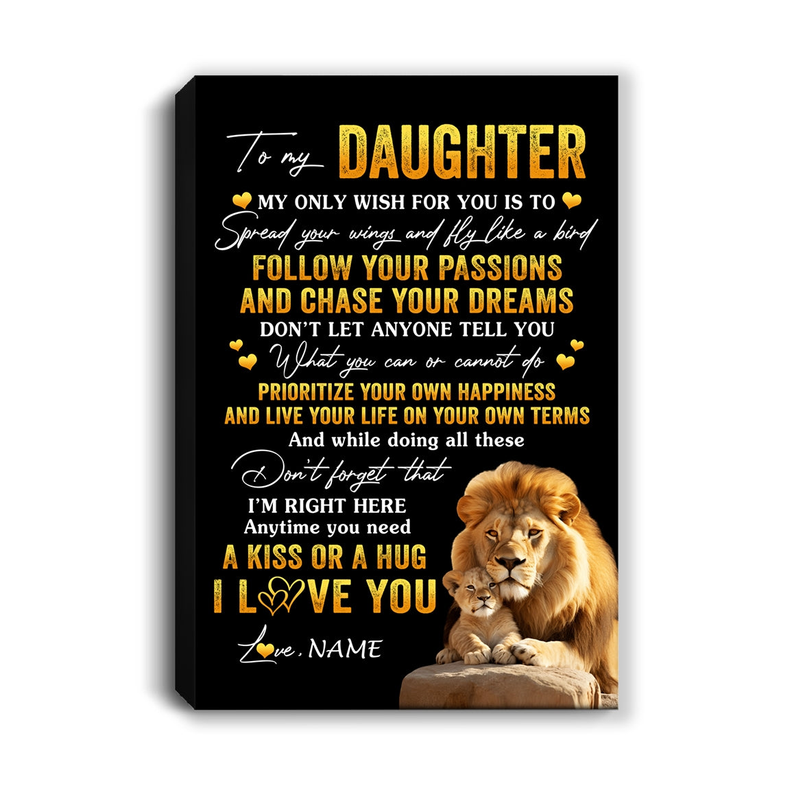 Personalized To My Daughter Canvas From Dad Father Lion My Only Wish For You Daughter Birthday Gifts Graduation Christmas Custom Wall Art Print Framed Canvas | siriusteestore
