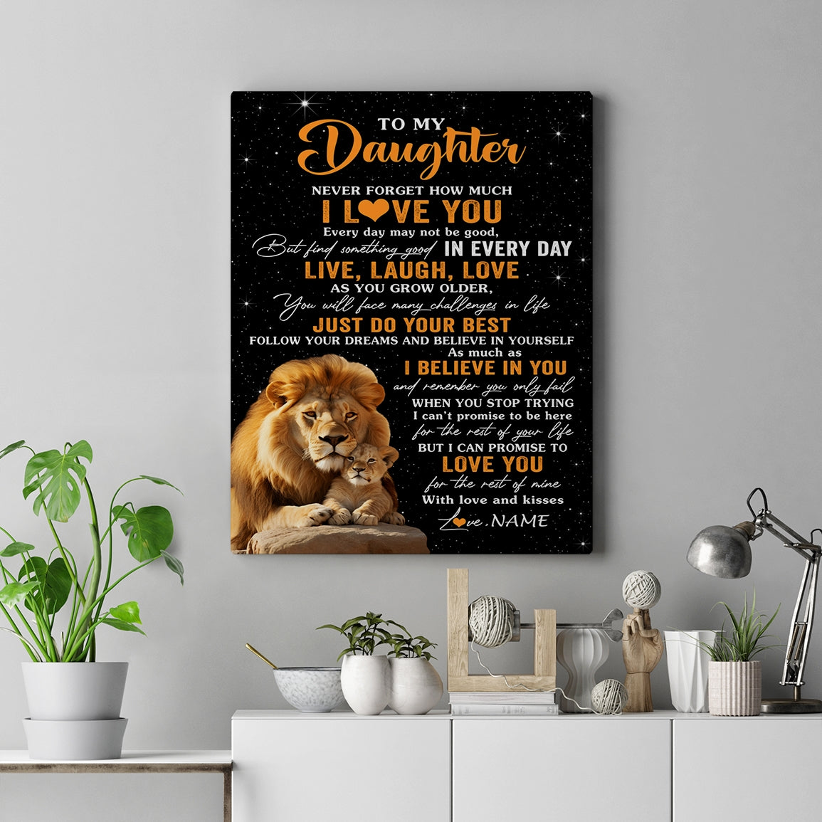 Personalized To My Daughter Canvas From Dad Father Live Laugh Love Lion Daughter Birthday Gifts Positive Graduation Christmas Custom Wall Art Print Framed Canvas | siriusteestore