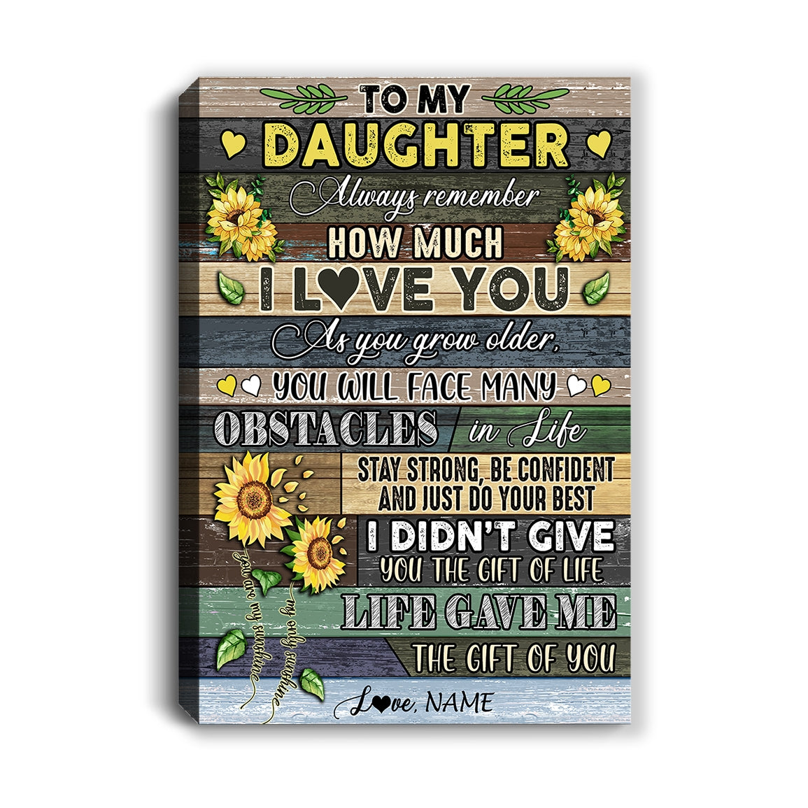 Personalized To My Daughter Canvas From Mom Dad Always Remember How Much I Love You Wood Sunflower Daughter Birthday Custom Wall Art Print Home Decor Framed Canvas | siriusteestore