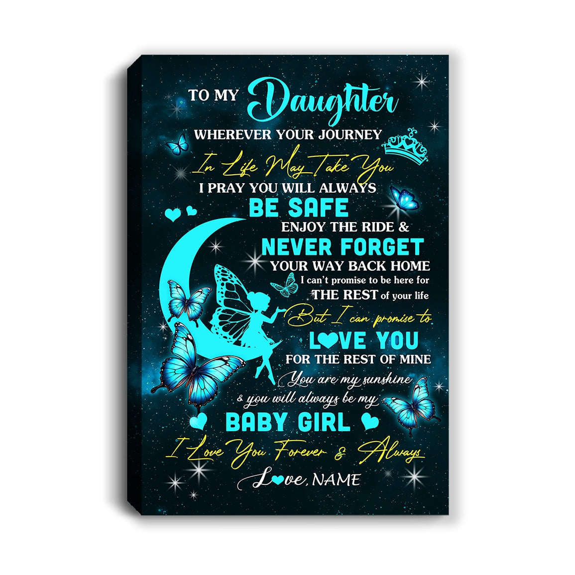 Personalized To My Daughter Canvas From Mom Dad Father Fairy Silhouette Fantasy Moon Daughter Birthday Gifts Graduation Christmas Custom Wall Art Print Framed Canvas | siriusteestore