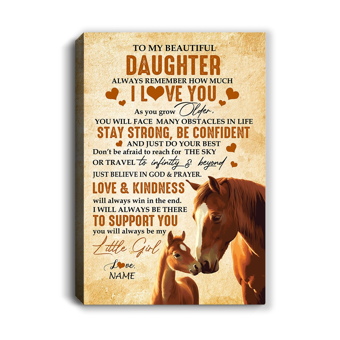 Personalized To My Daughter Canvas From Mom Dad Mother Father Always Remember I Love You Horse Daughter Birthday Gifts Christmas Custom Wall Art Print Framed Canvas | siriusteestore