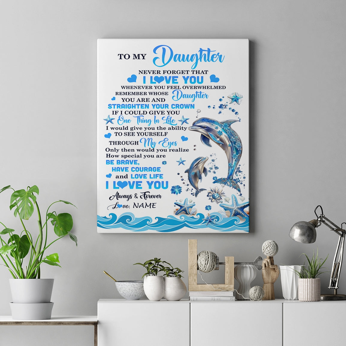 Personalized To My Daughter Canvas From Mom Dad Mother Father Dophin Never Forget I Love You Daughter Birthday Gifts Christmas Custom Wall Art Print Framed Canvas | siriusteestore