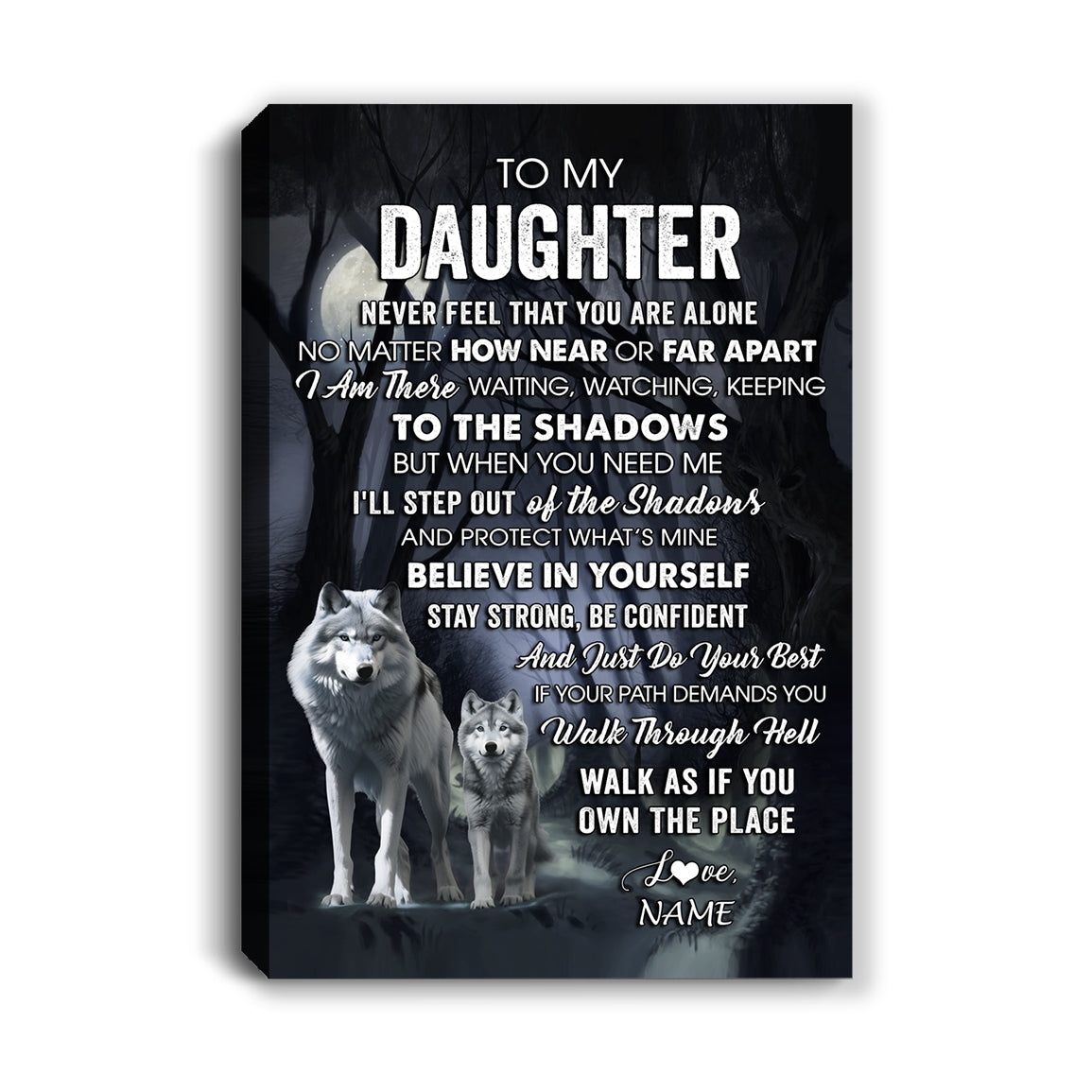 Personalized To My Daughter Canvas From Mom Dad Mother Father Never Feel That You Are Alone Wolf Daughter Birthday Gifts Christmas Custom Wall Art Print Framed Canvas | siriusteestore