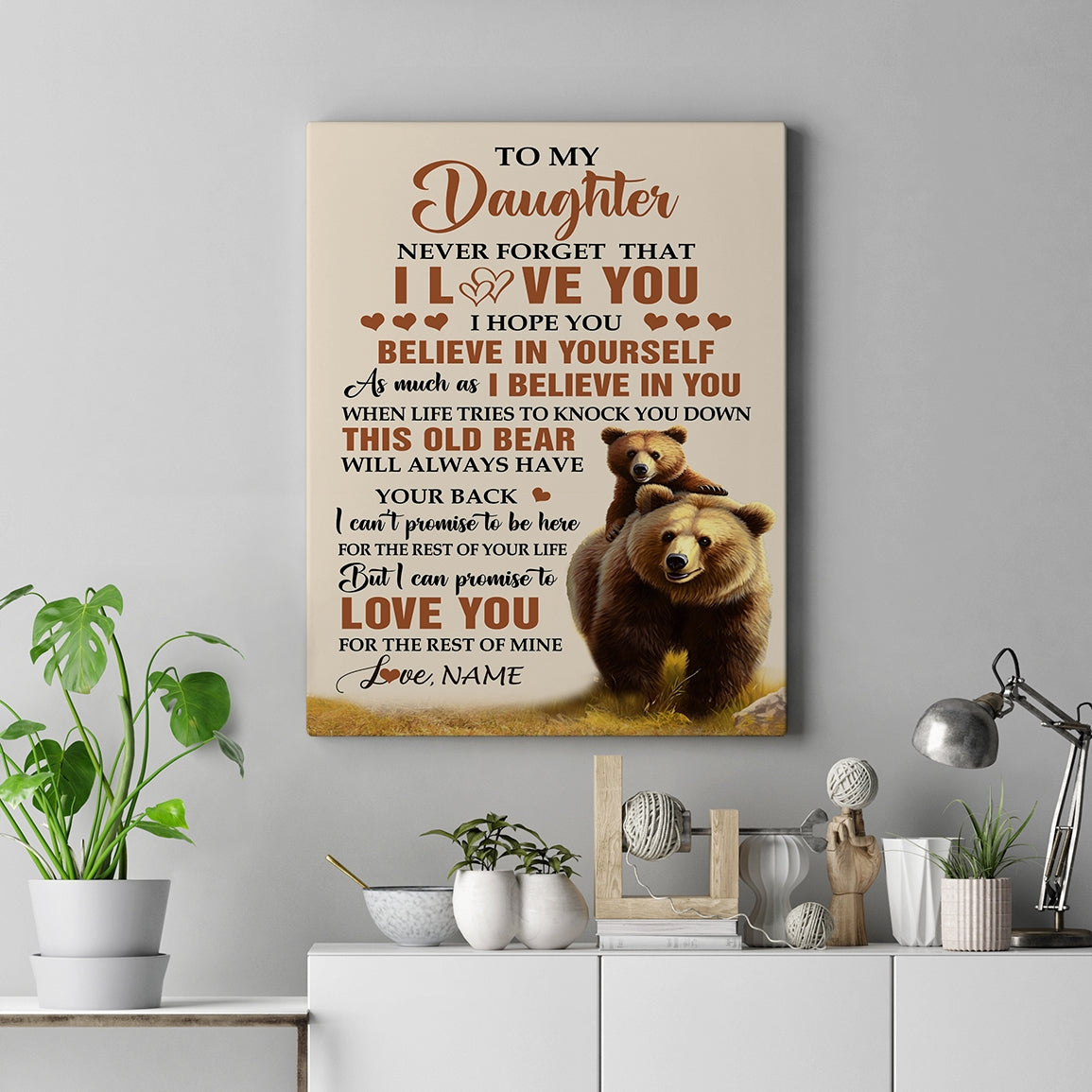 Personalized To My Daughter Canvas From Mom Dad Mother Father This Old Bear Love You Daughter Birthday Gifts Graduation Christmas Custom Wall Art Print Framed Canvas | siriusteestore