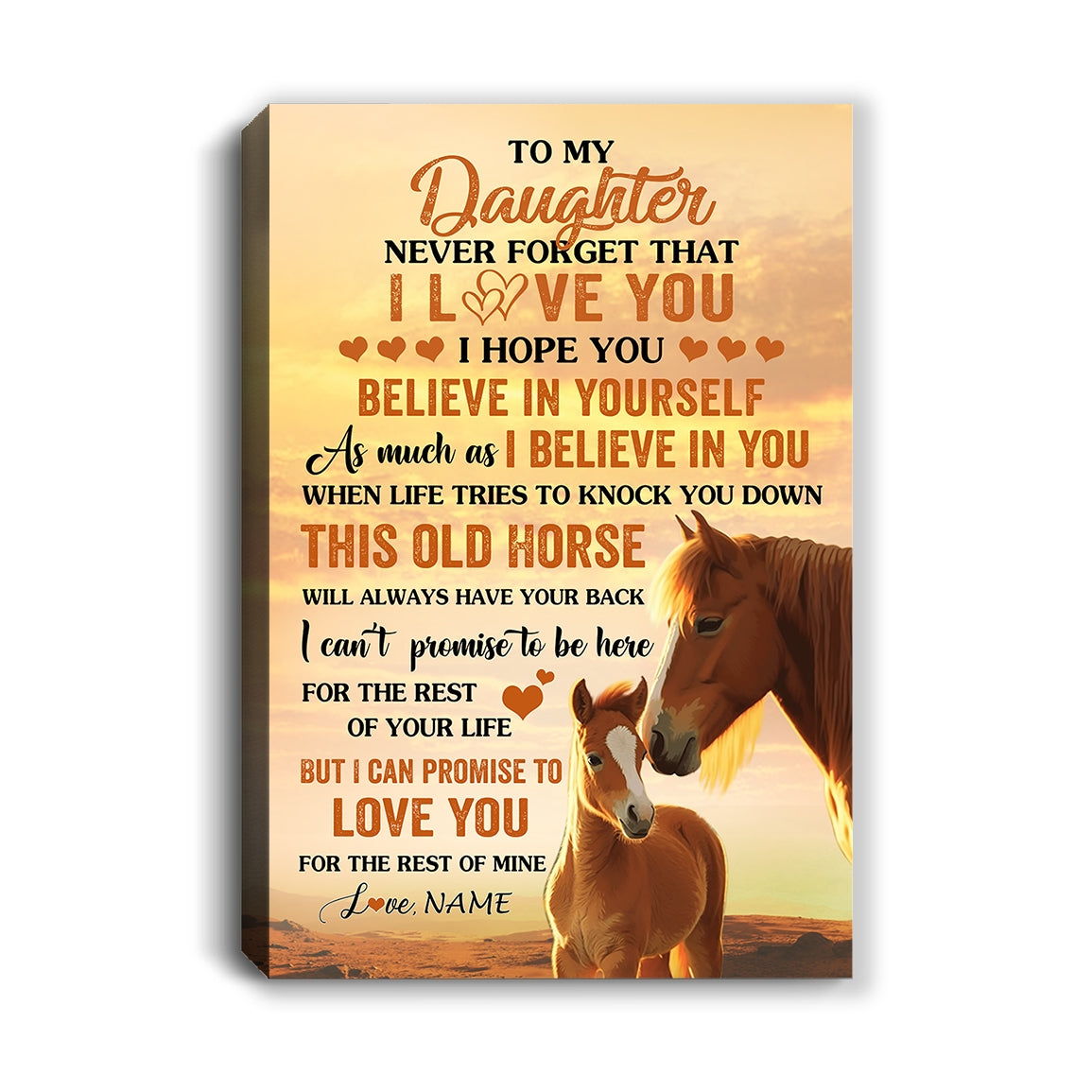 Personalized To My Daughter Canvas From Mom Dad Mother Father This Old Horse Love You Daughter Birthday Gifts Graduation Christmas Custom Wall Art Print Framed Canvas | siriusteestore