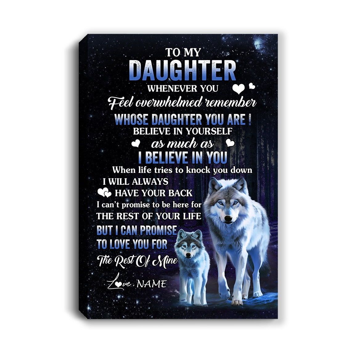 Personalized To My Daughter Canvas From Mom Dad Mother Father Whenever You Feel Wolf Daughter Birthday Gifts Graduation Christmas Custom Wall Art Print Framed Canvas | siriusteestore