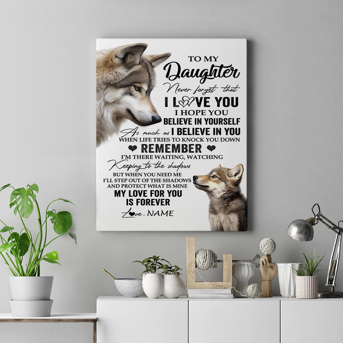 Personalized To My Daughter Canvas From Mom Dad Mother Father Wolf My Love For You Is Forever Daughter Birthday Gifts Christmas Custom Wall Art Print Framed Canvas | siriusteestore