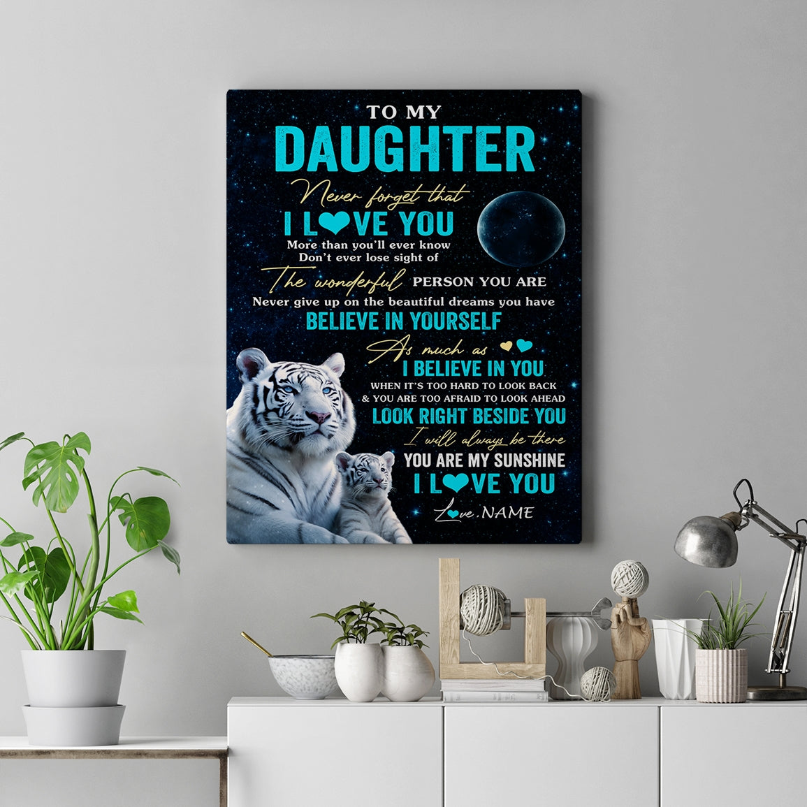 Personalized To My Daughter Canvas From Mom Dad Mother Never Forget I Love You White Tiger Daughter Birthday Gifts Christmas Custom Wall Art Print Framed Canvas | siriusteestore