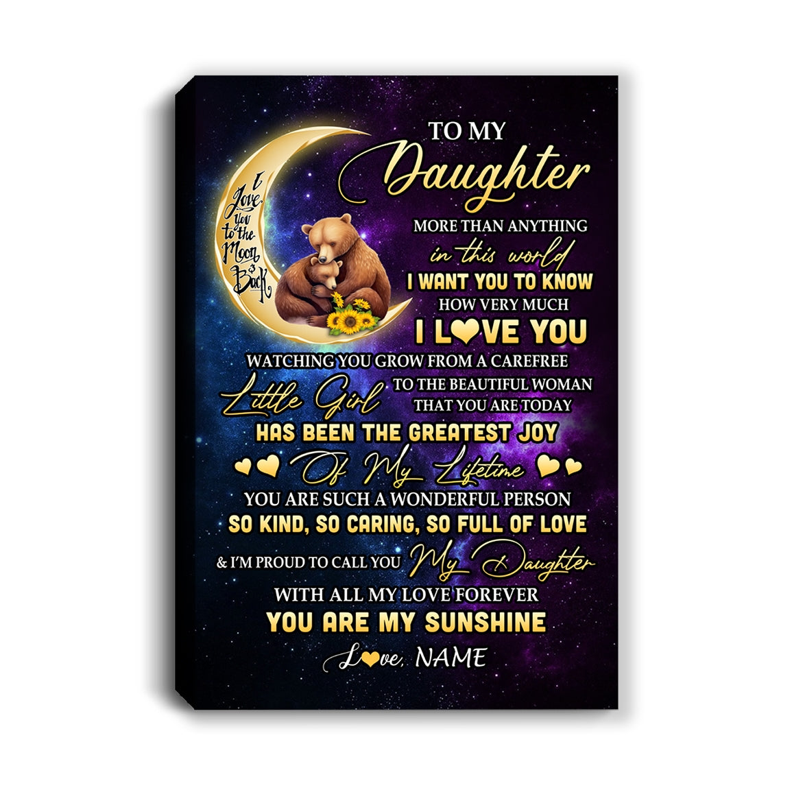 Personalized To My Daughter Canvas From Mom Dad Mother Positive Energy Encourage Brave Little Bear Daughter Birthday Gifts Christmas Custom Wall Art Print Framed Canvas | siriusteestore