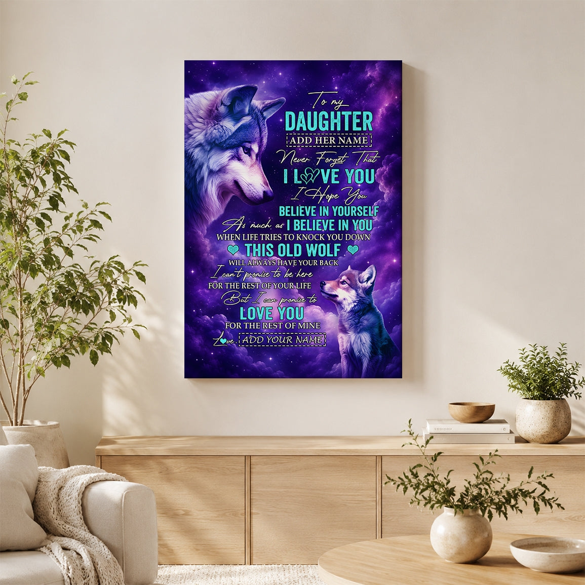 Personalized To My Daughter Canvas From Mom Dad Wolf Never Forget I Love You Daughter Birthday Gifts Graduation Christmas Custom Wall Art Framed Canvas | siriusteestore