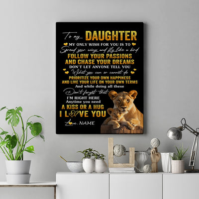 Personalized To My Daughter Canvas From Mom Mother Lion My Only Wish For You Daughter Birthday Gifts Graduation Christmas Custom Wall Art Print Framed Canvas | siriusteestore