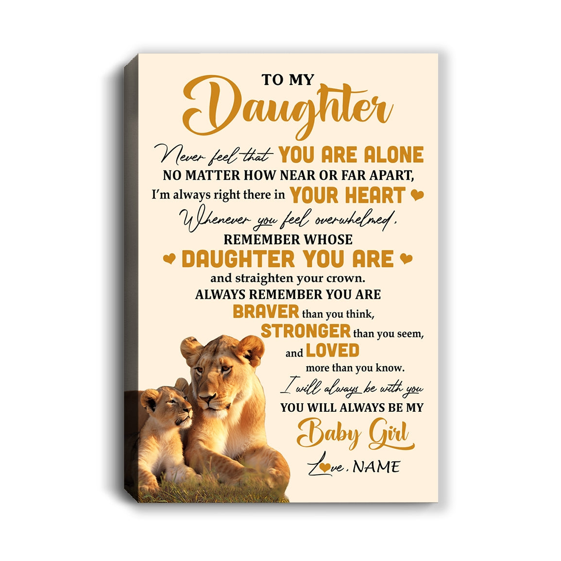 Personalized To My Daughter Canvas From Mom Mother Lion Never Feel That You Are Alone Great Daughter Birthday Gifts Christmas Custom Wall Art Print Framed Canvas | siriusteestore