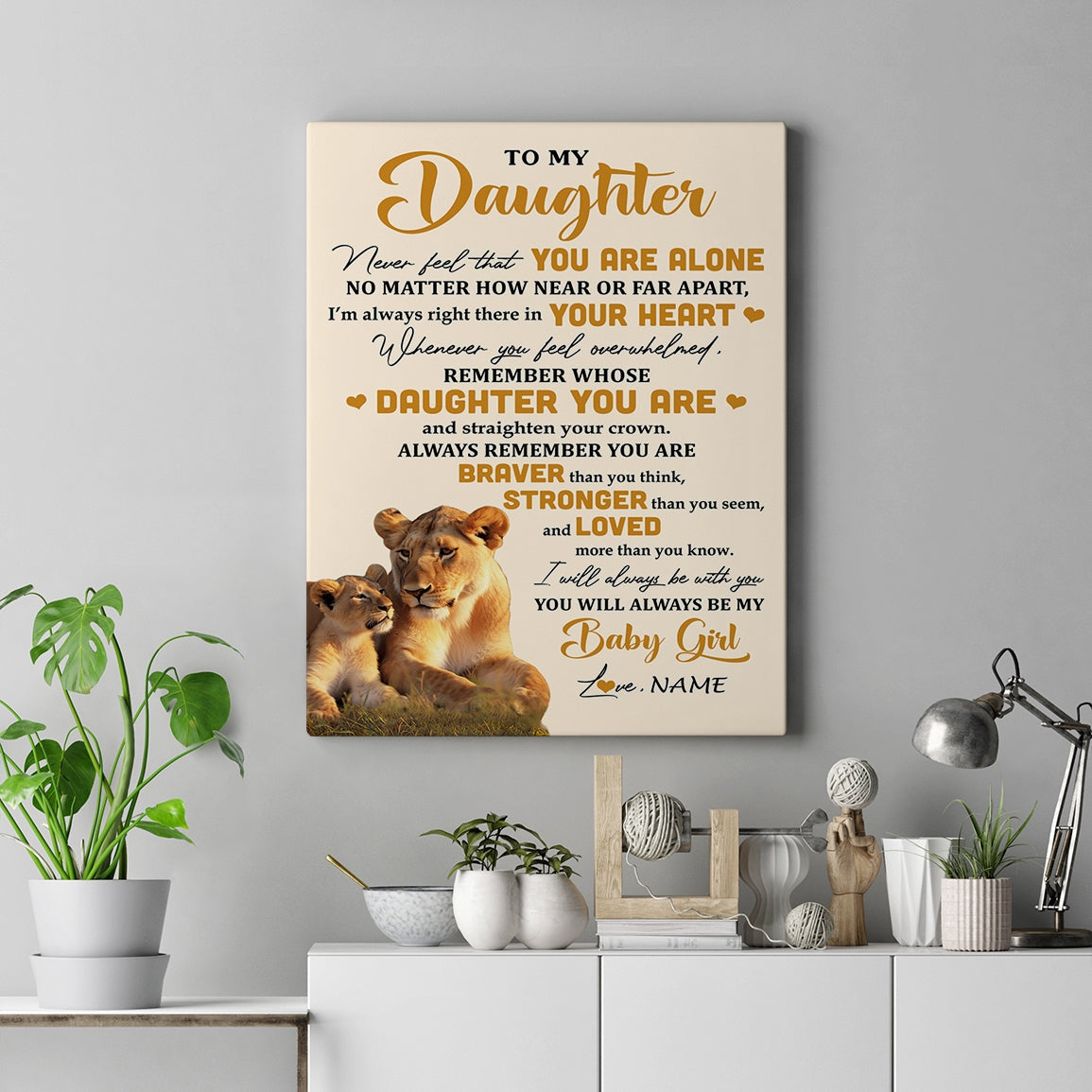 Personalized To My Daughter Canvas From Mom Mother Lion Never Feel That You Are Alone Great Daughter Birthday Gifts Christmas Custom Wall Art Print Framed Canvas | siriusteestore