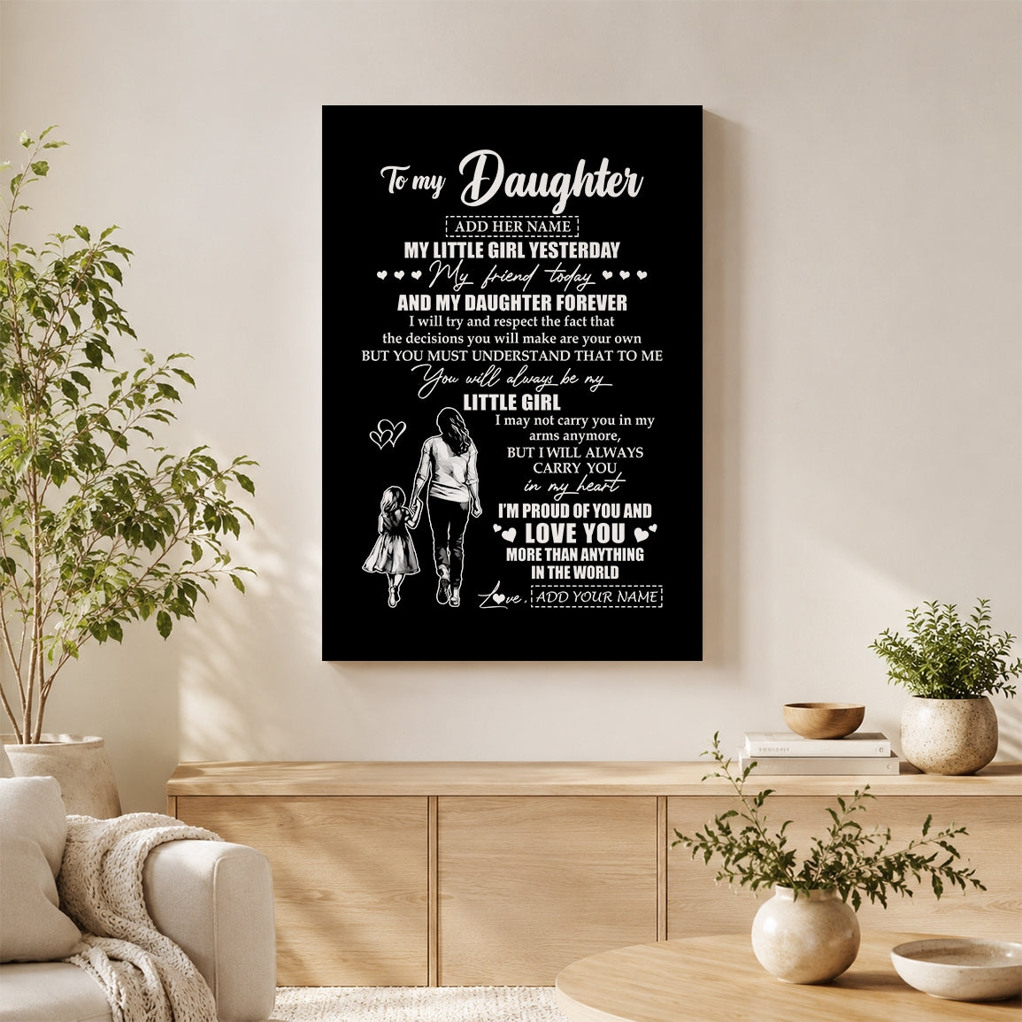 Personalized To My Daughter Canvas From Mom Mother My Little Girl My Friend Proud And Love Daughter Birthday Gifts Graduation Christmas Custom Wall Art Framed Canvas | siriusteestore