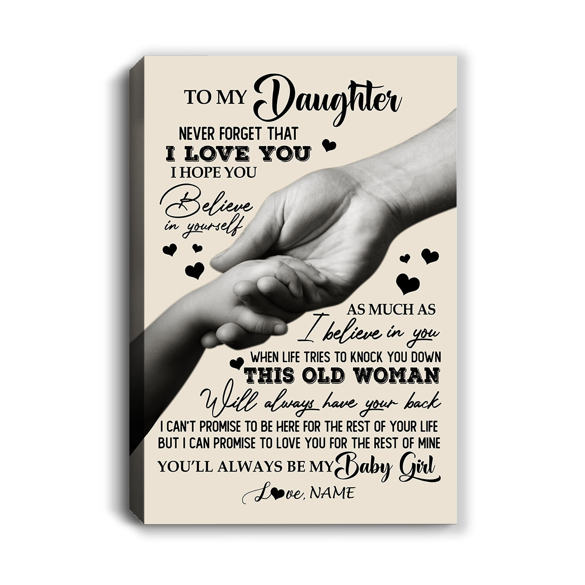 Personalized To My Daughter Canvas From Mom Mother Never Forget That I Love You Daughter For Birthday Gifts Graduation Christmas Custom Wall Art Print Framed Canvas | siriusteestore