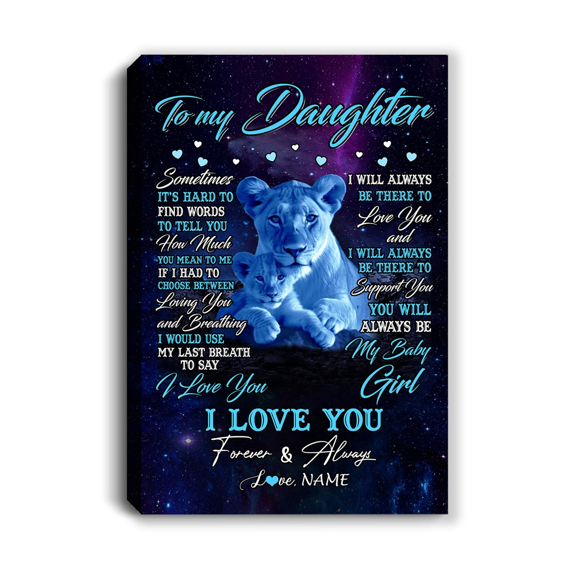 Personalized To My Daughter Canvas From Mom Mother Sometimes It's Hard Lion Daughter Gift Birthday Graduation Christmas Custom Wall Art Print Framed Canvas | siriusteestore
