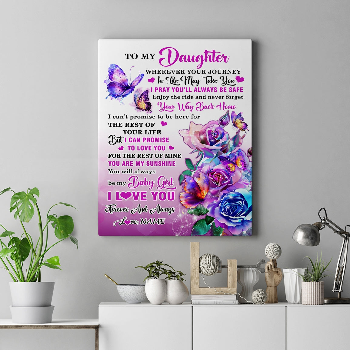 Personalized To My Daughter Canvas From Mom Mother Wherever Your Journey In Life Butterfly Daughter Birthday Gifts Christmas Custom Wall Art Print Framed Canvas | siriusteestore