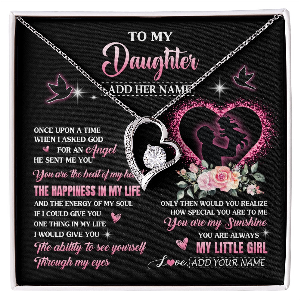 Forever Love Necklace 14K White Gold Finish | 1 | Personalized To My Daughter From Dad Father Necklace Once Upon A Time Birthday Graduation Gifts For Daughter Gifts Christmas Customized Gift Box Message Card | siriusteestore.myshopify