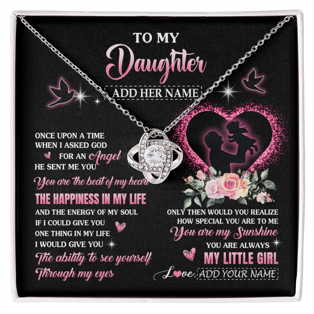 Love Knot Necklace 14K White Gold Finish | 1 | Personalized To My Daughter From Dad Father Necklace Once Upon A Time Birthday Graduation Gifts For Daughter Gifts Christmas Customized Gift Box Message Card | siriusteestore.myshopify