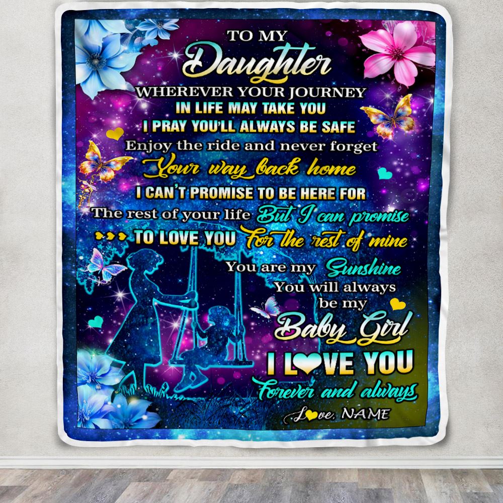 Personalized To My Daughter From Mom Blanket Flower Wherever Your Journey Daughter Birthday Gifts Graduation Thanksgiving Christmas Customized Fleece Blanket | siriusteestore