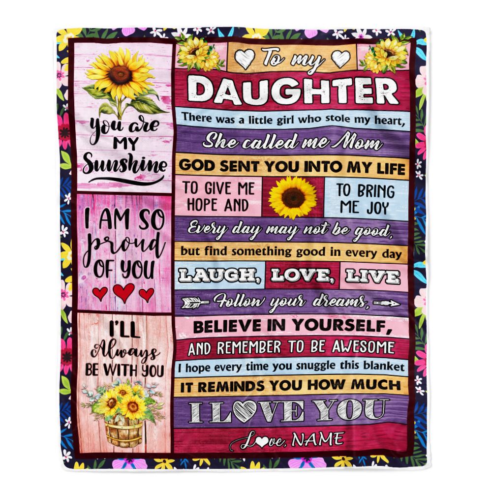 Personalized To My Daughter From Mom Blanket Wood Sunflower Little Girl Birthday Gifts Daughter Graduation Valentines Day Christmas Customized Fleece Blanket | siriusteestore