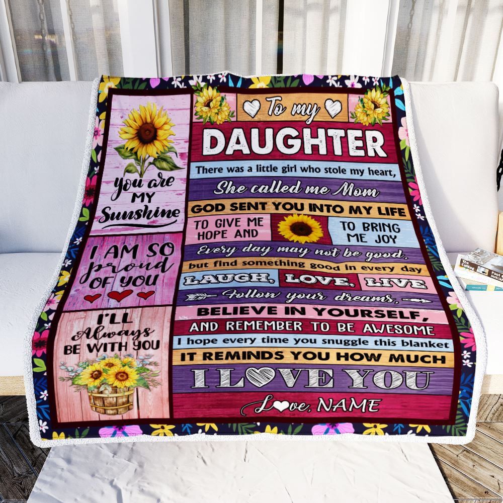 Personalized To My Daughter From Mom Blanket Wood Sunflower Little Girl Birthday Gifts Daughter Graduation Valentines Day Christmas Customized Fleece Blanket | siriusteestore