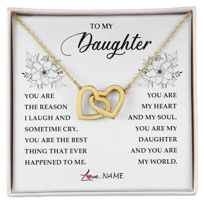 Interlocking Hearts Necklace 18K Yellow Gold Finish | Personalized To My Daughter From Mom Dad You Are My Heart My And My Sould Daughter Jewelry Birthday Graduation Christmas Customized Gift Box Message Card | siriusteestore