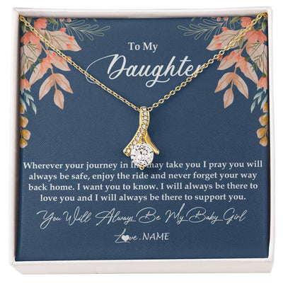 Alluring Beauty Necklace 18K Yellow Gold Finish | Personalized To My Daughter From Mom Dad You Will Always Be My Baby Girl Daughter Jewelry Birthday Graduation Christmas Customized Gift Box Message Card | siriusteestore
