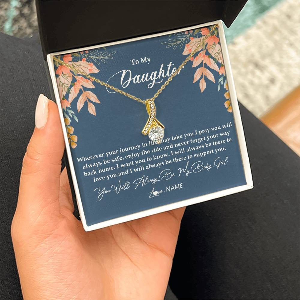 Alluring Beauty Necklace 18K Yellow Gold Finish | Personalized To My Daughter From Mom Dad You Will Always Be My Baby Girl Daughter Jewelry Birthday Graduation Christmas Customized Gift Box Message Card | siriusteestore