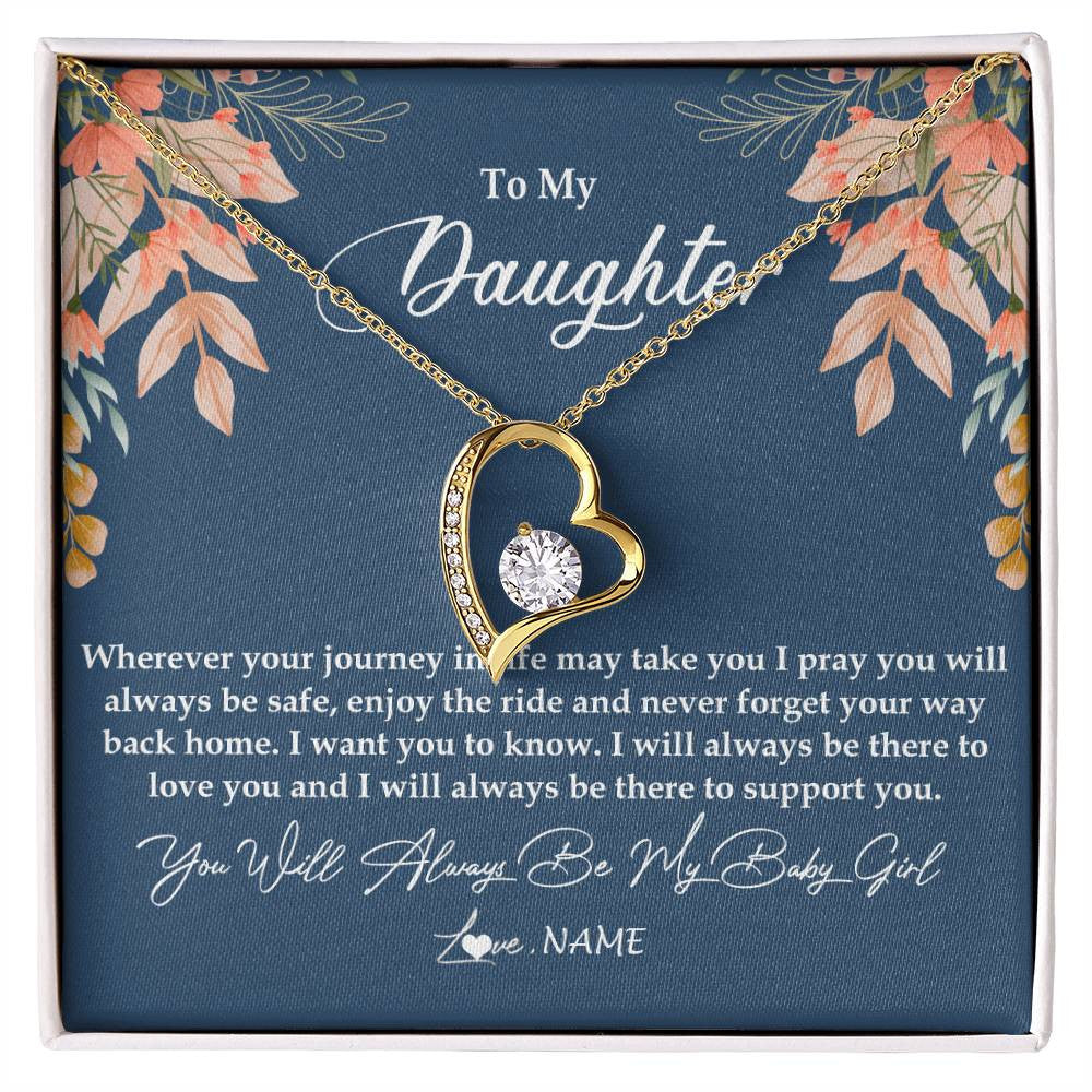 Forever Love Necklace 18K Yellow Gold Finish | Personalized To My Daughter From Mom Dad You Will Always Be My Baby Girl Daughter Jewelry Birthday Graduation Christmas Customized Gift Box Message Card | siriusteestore
