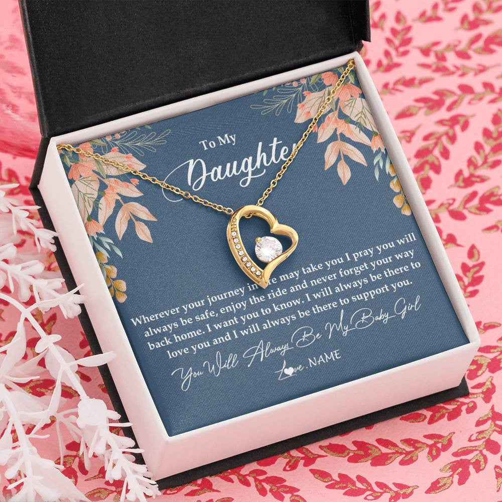 Forever Love Necklace 18K Yellow Gold Finish | Personalized To My Daughter From Mom Dad You Will Always Be My Baby Girl Daughter Jewelry Birthday Graduation Christmas Customized Gift Box Message Card | siriusteestore